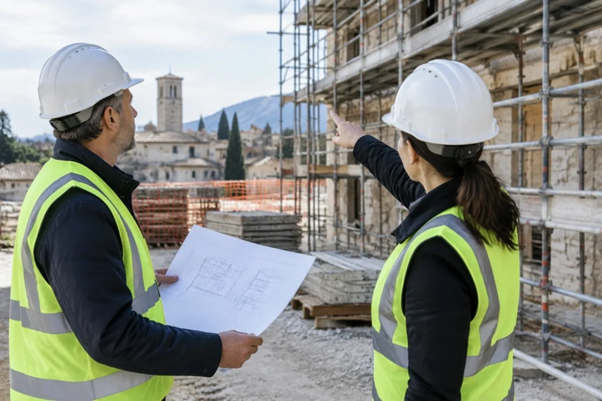 Coordinatori per la sicurezza in cantiere durante una riunione di coordinamento